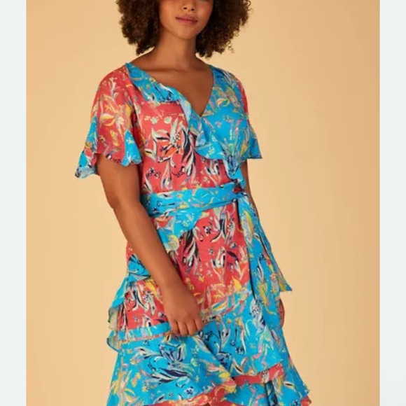 Tanya Taylor Bianka Silk Faux Wrap Floral Print Ruffle Mini Dress Size 4 Women's - Picture 4 of 16